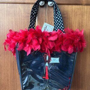 Black Patent w Red Feather Trim‎ Shoulder Bag 💃